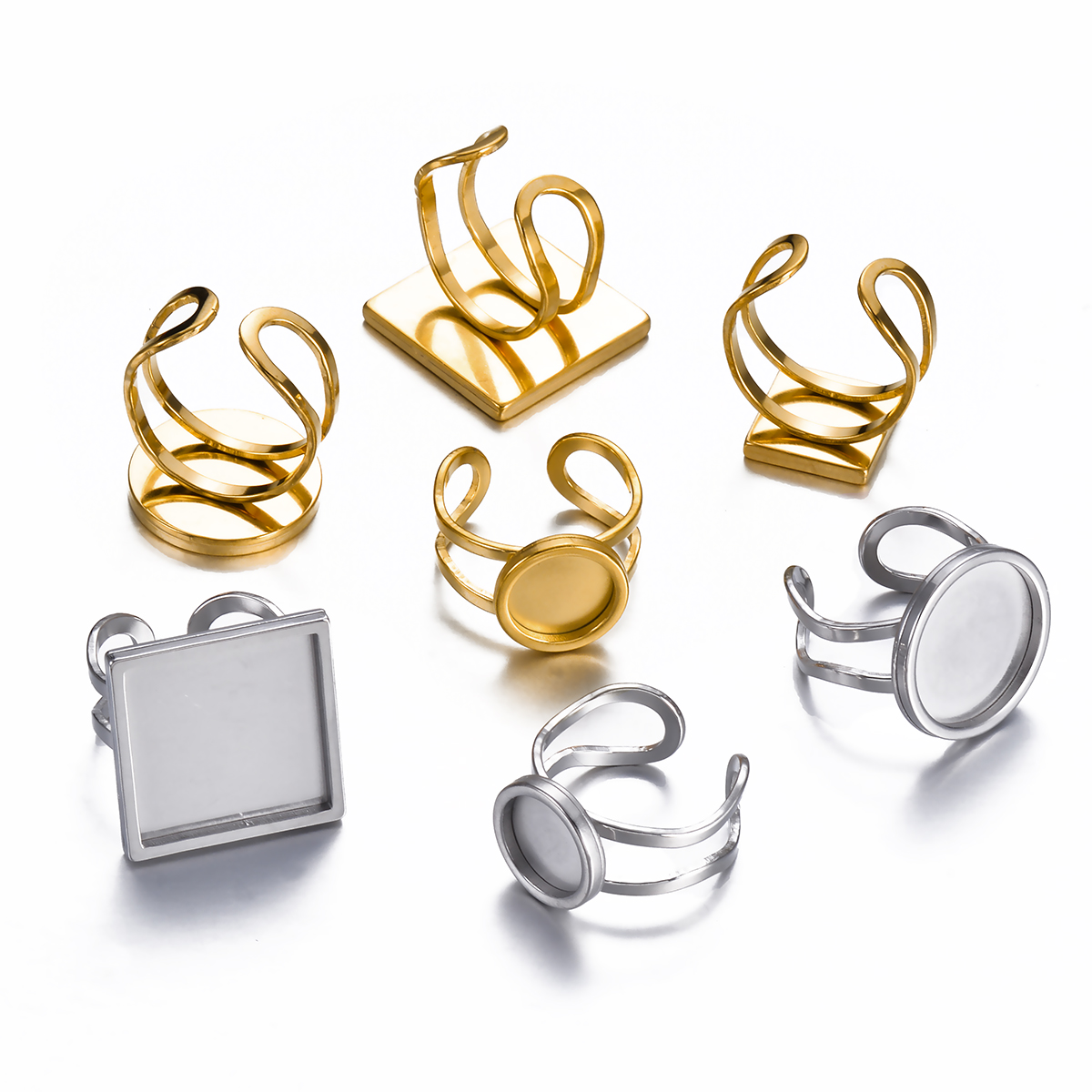 Ring Blank Adjustable - 4PCS Stainless Steel Adjustable Ring Round