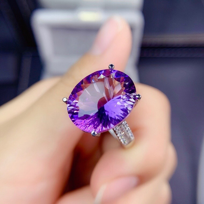 Ring Blank Adjustable - Natural Purple Amethyst Quartz Adjustable Ring