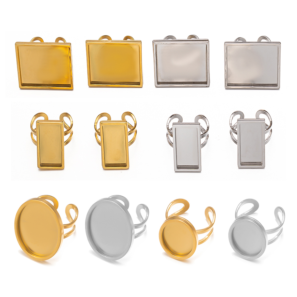 Ring Blank Adjustable - 4Pcs Stainless Steel Square Oval Blank