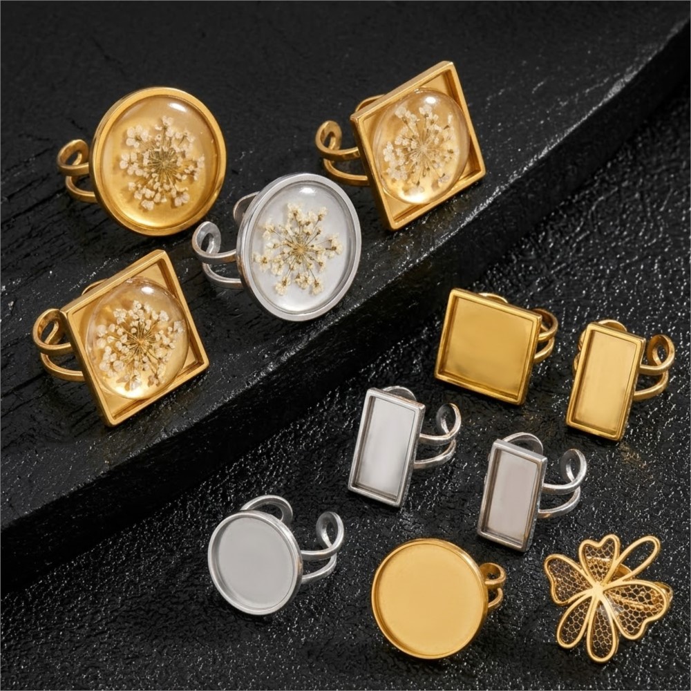 2pcs Stainless Steel Square Fl - огляд і ціна Ring Blank Adjustable