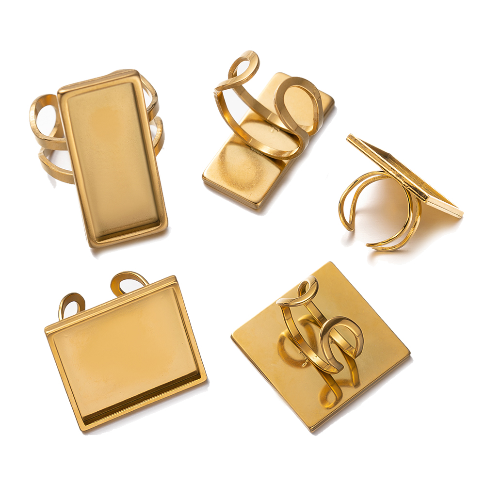4Pcs  Stainless Steel Square O - огляд і ціна Ring Blank Adjustable